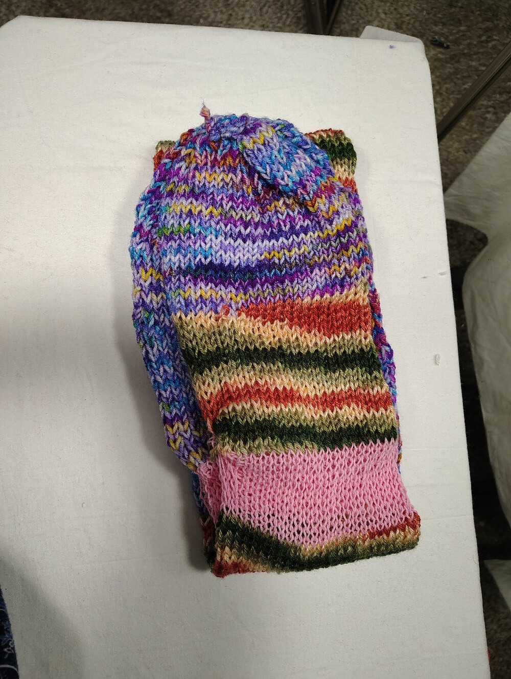 Multicolor Striped Knit Women’s Sweater with Pink Cuff